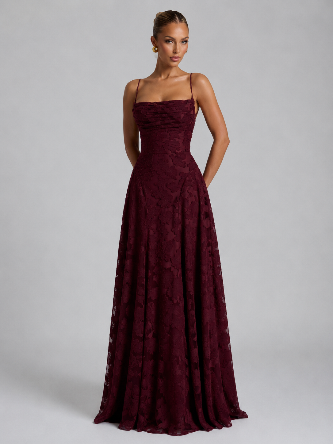 Women's Floral Maxi Dress with Sculpted Bodice for Weddings