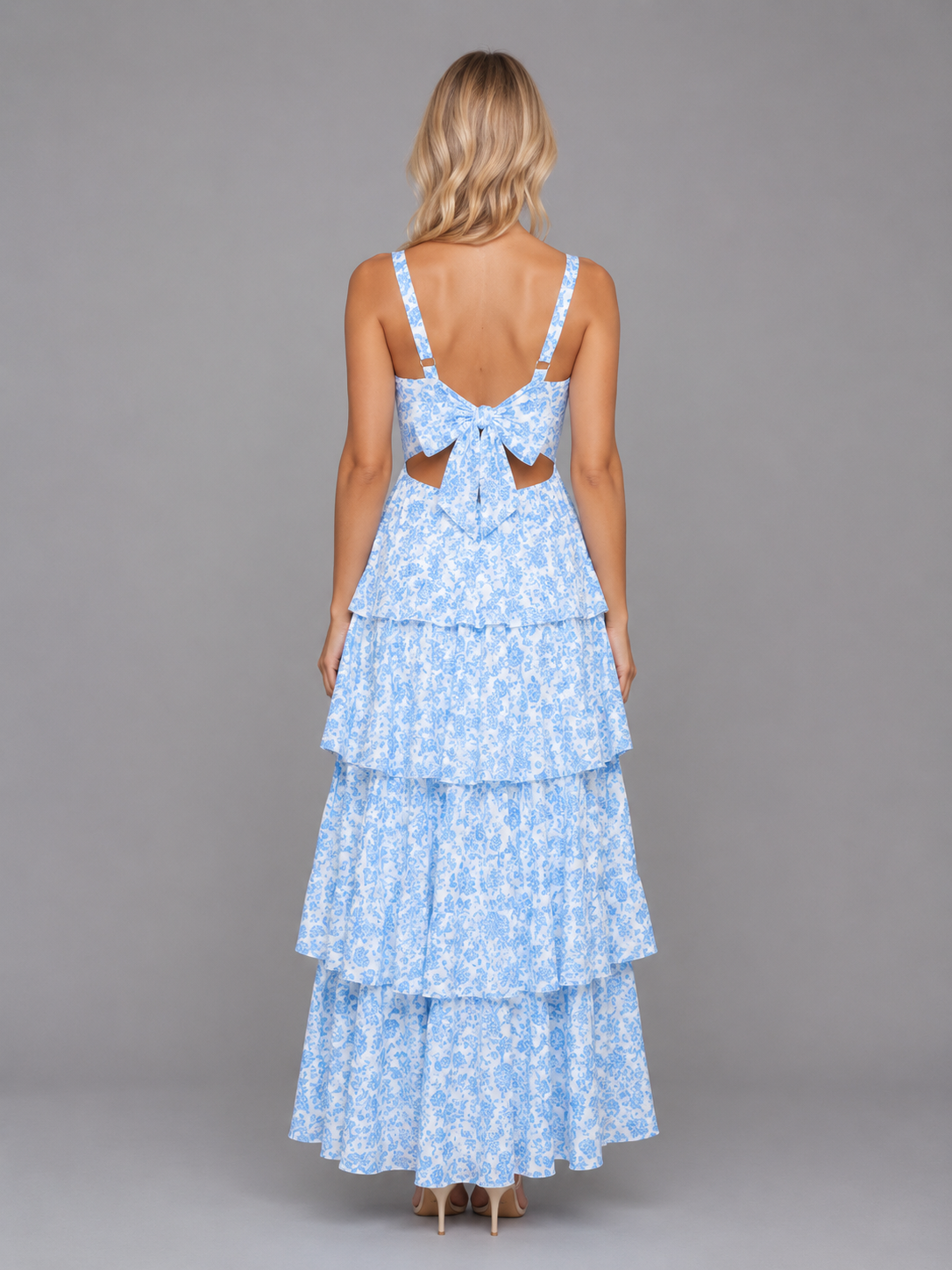 Women's Floral Maxi Dress with Tiered Skirt for Weddings