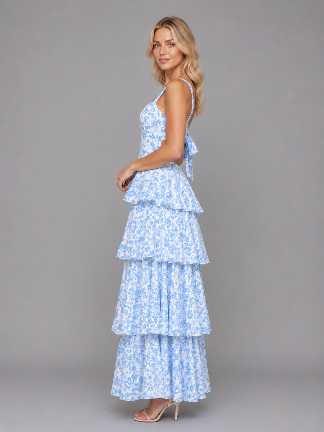 Women's Floral Maxi Dress with Tiered Skirt for Weddings