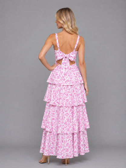 Women's Floral Maxi Dress with Tiered Skirt for Weddings
