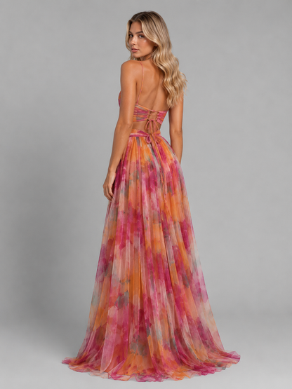 Women's Floral Maxi Dress with V-Neck for Weddings