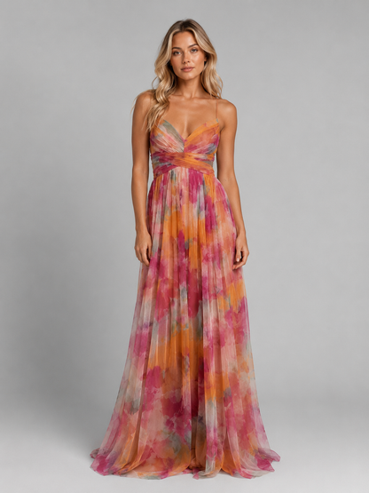 Women's Floral Maxi Dress with V-Neck for Weddings