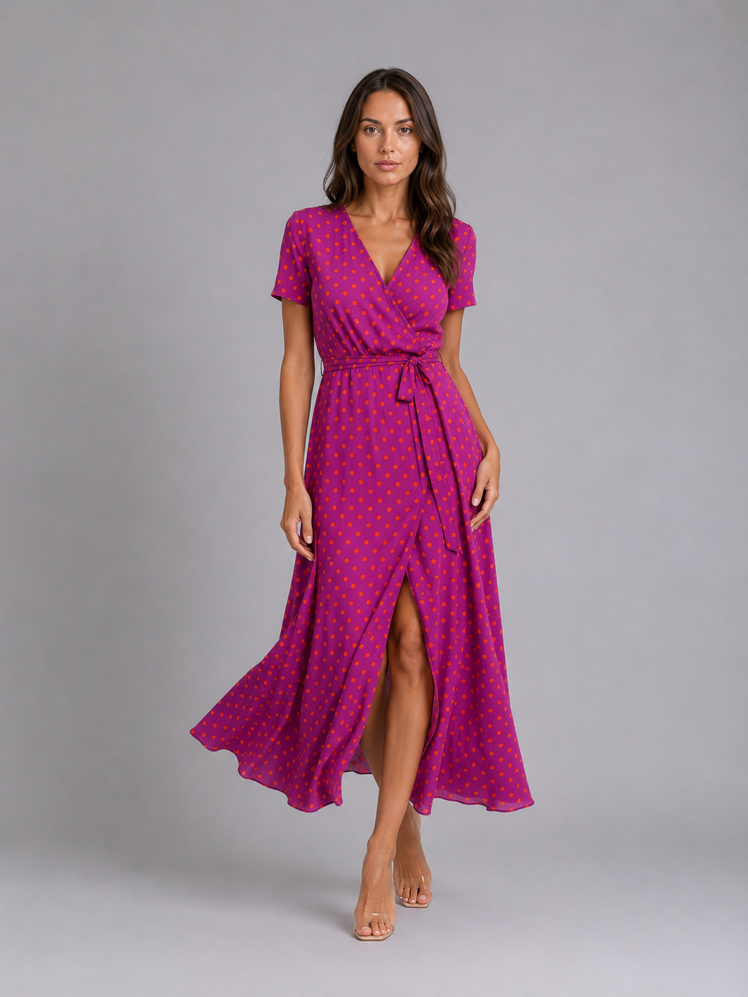 Women's Floral Wrap Midi Dress with Tie Waist for Summer