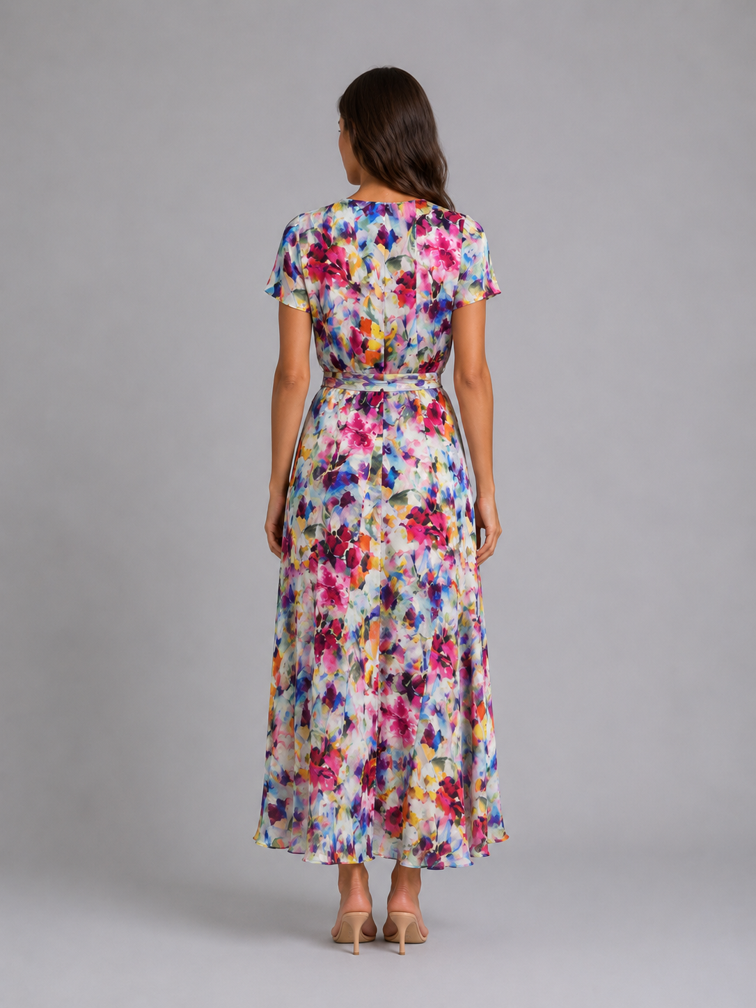 Women's Floral Wrap Midi Dress with Tie Waist for Summer