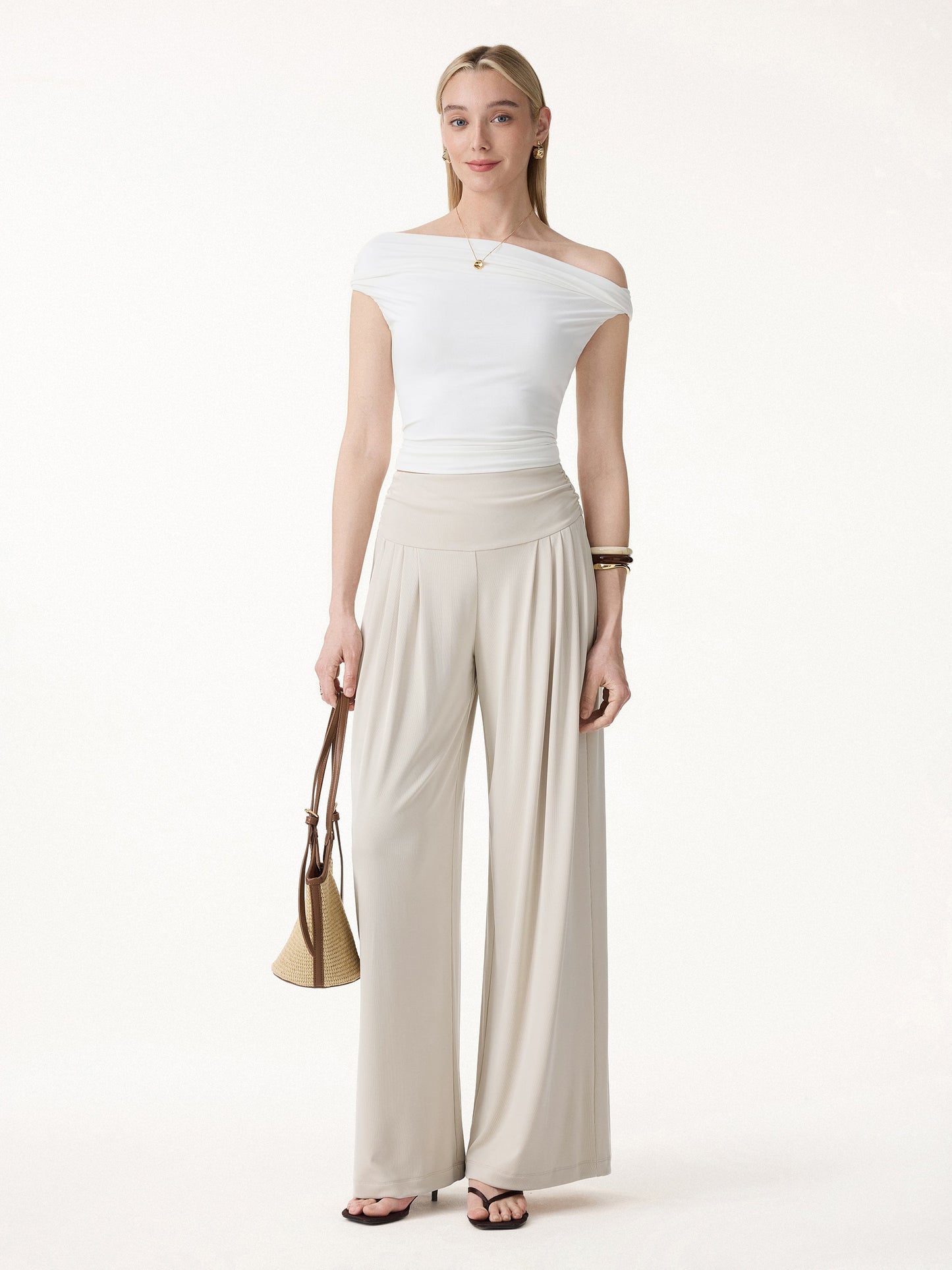 Women's Flowy Palazzo Trousers with Pockets for Casual Wear