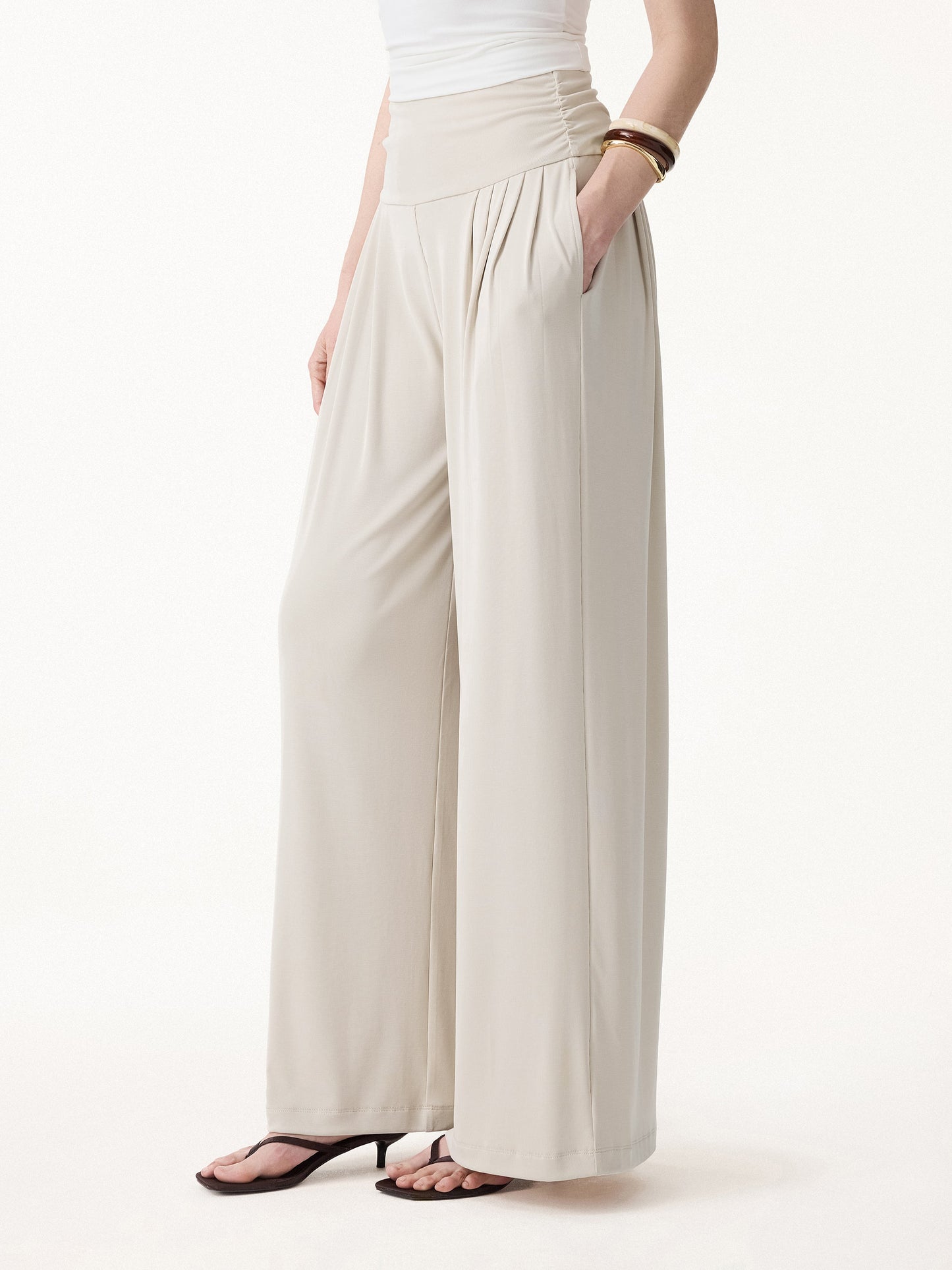 Women's Flowy Palazzo Trousers with Pockets for Casual Wear