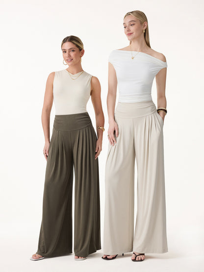 Women's Flowy Palazzo Trousers with Pockets for Casual Wear