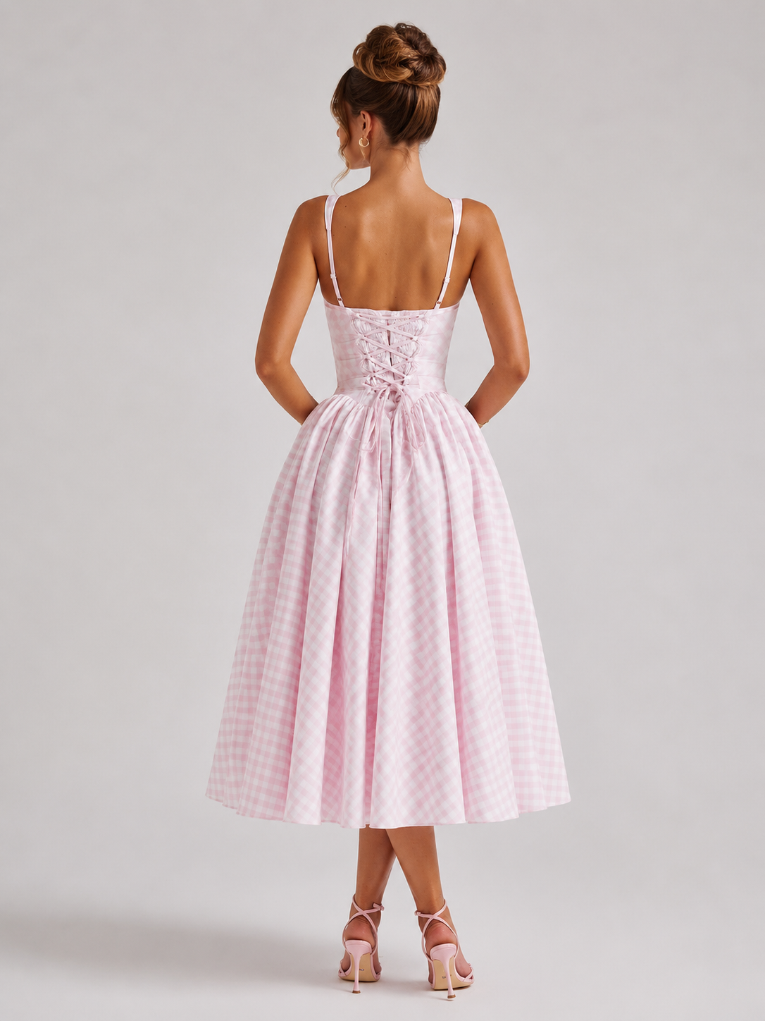 Women's Gingham Midi Dress with Sculpted Waist for Party