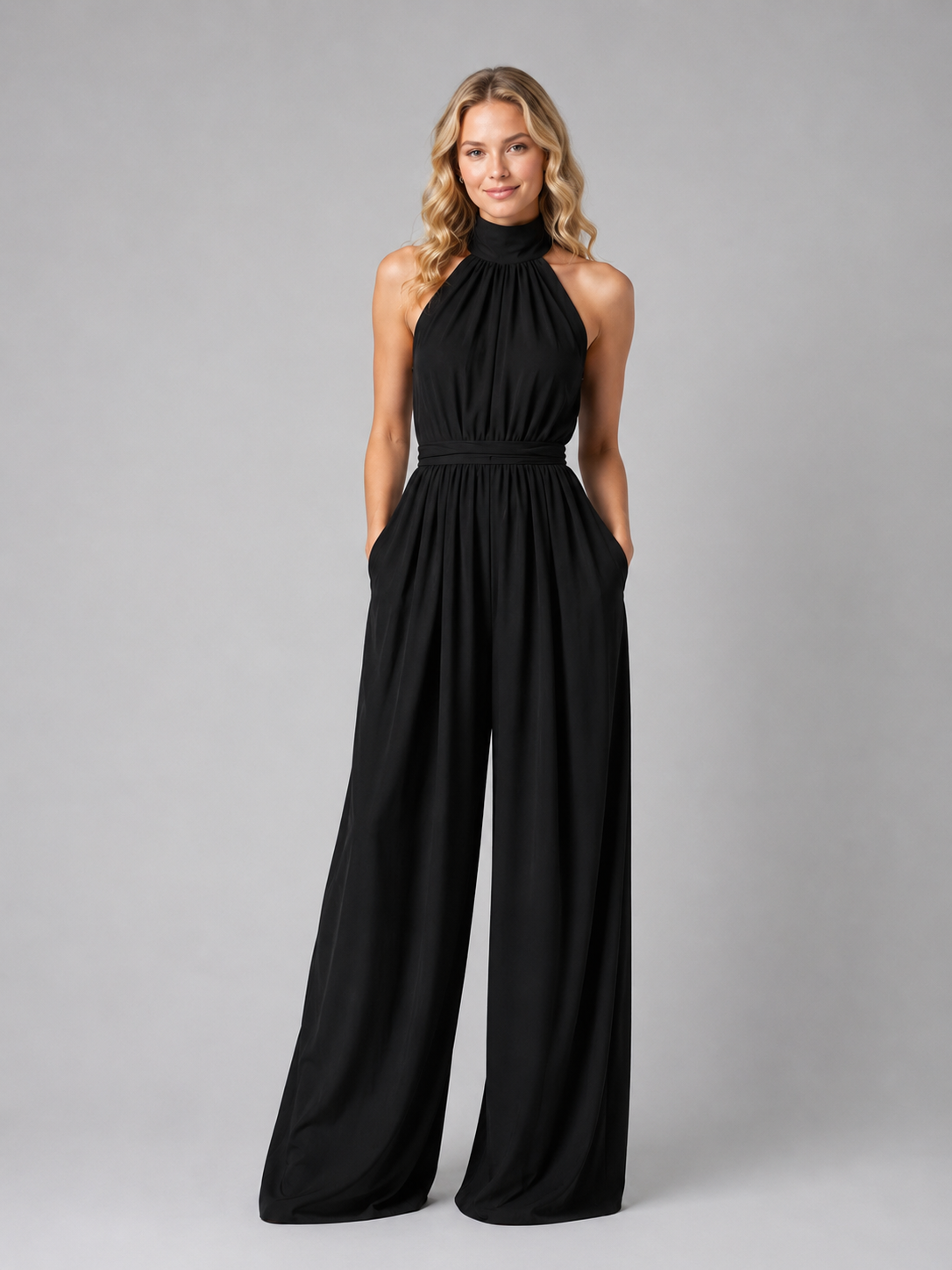 Women's Halter-Neck Jumpsuit with Wide-Leg for Weddings