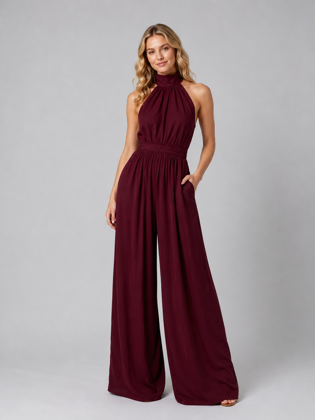 Women's Halter-Neck Jumpsuit with Wide-Leg for Weddings