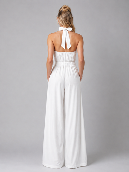 Women's Halter-Neck Jumpsuit with Wide-Leg for Weddings
