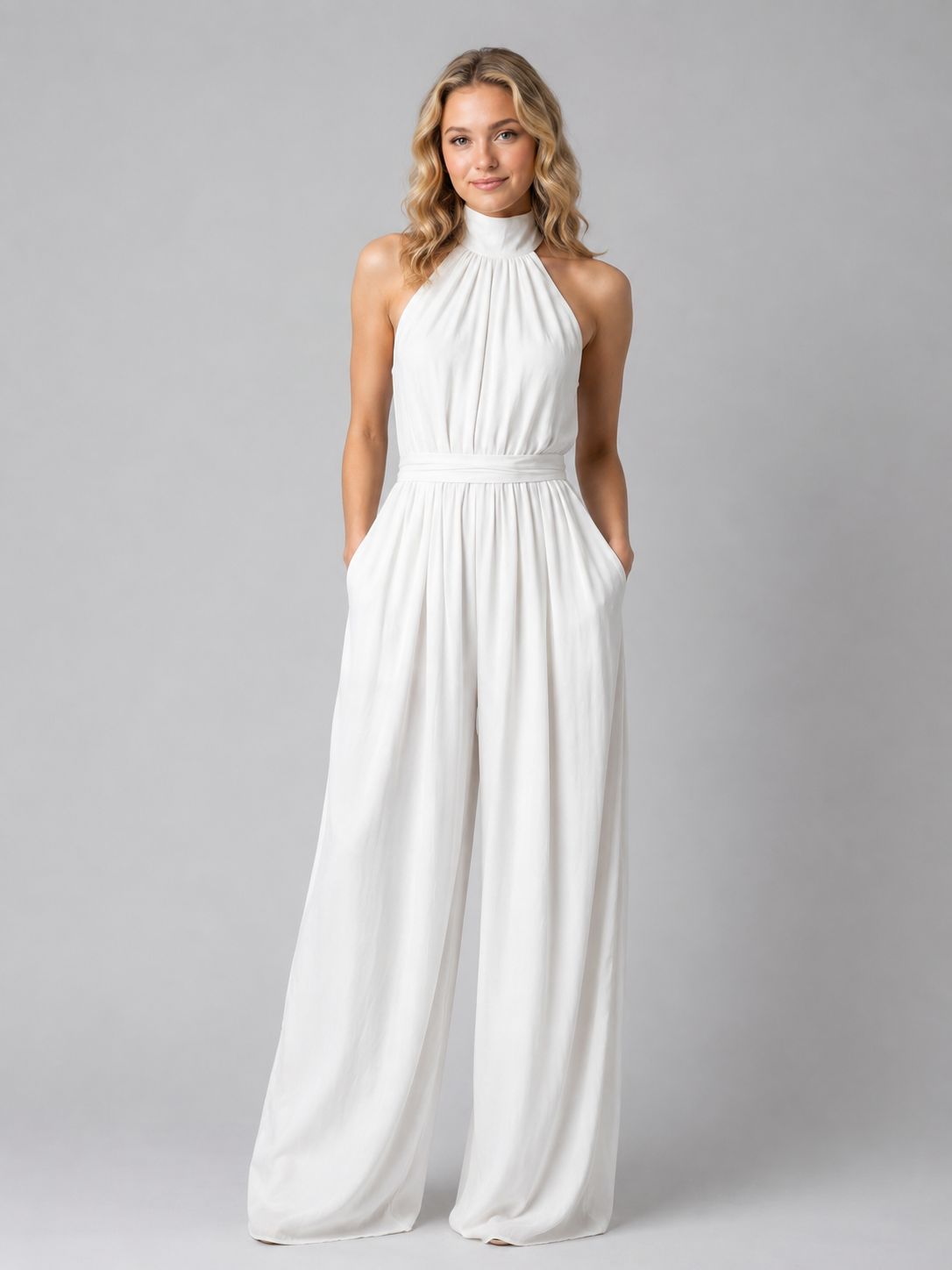 Women's Halter-Neck Jumpsuit with Wide-Leg for Weddings