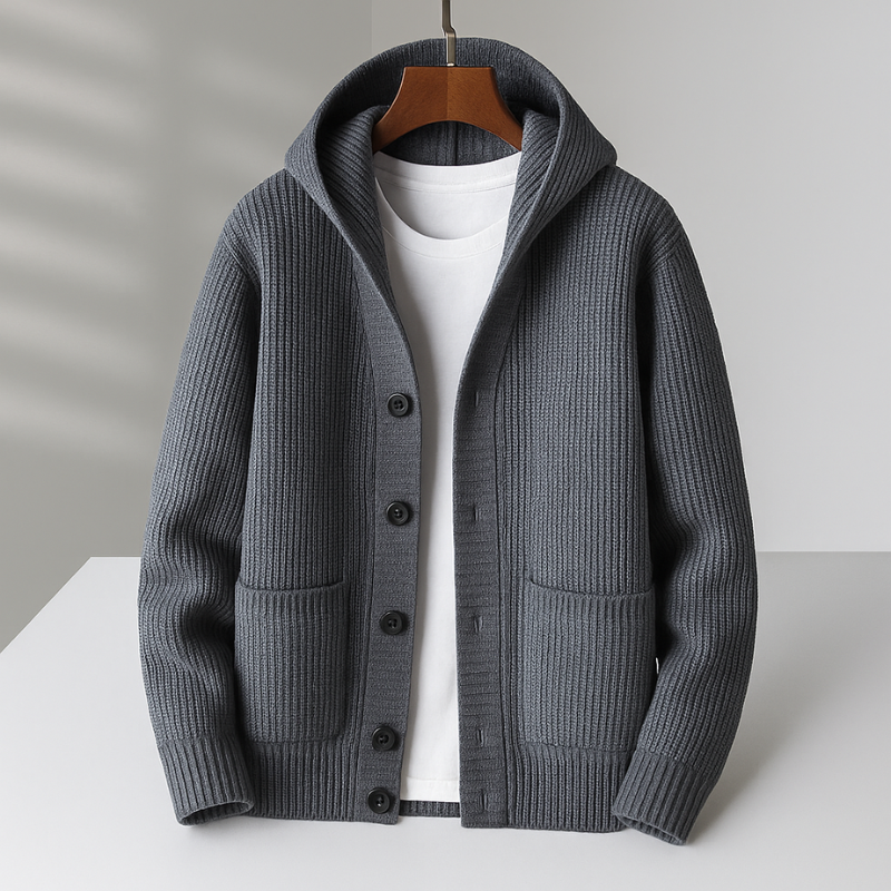 Women's Hooded Cardigan with Rib-Knit Texture for Layering