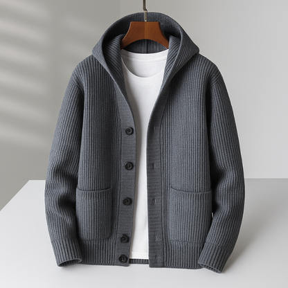 Women's Hooded Cardigan with Rib-Knit Texture for Layering