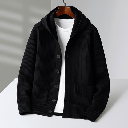 Women's Hooded Cardigan with Rib-Knit Texture for Layering