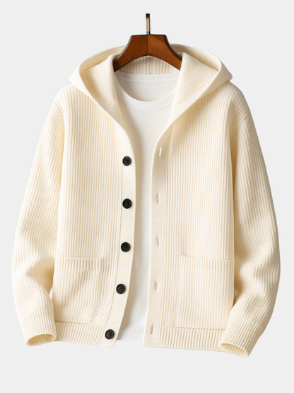 Women's Hooded Cardigan with Rib-Knit Texture for Layering
