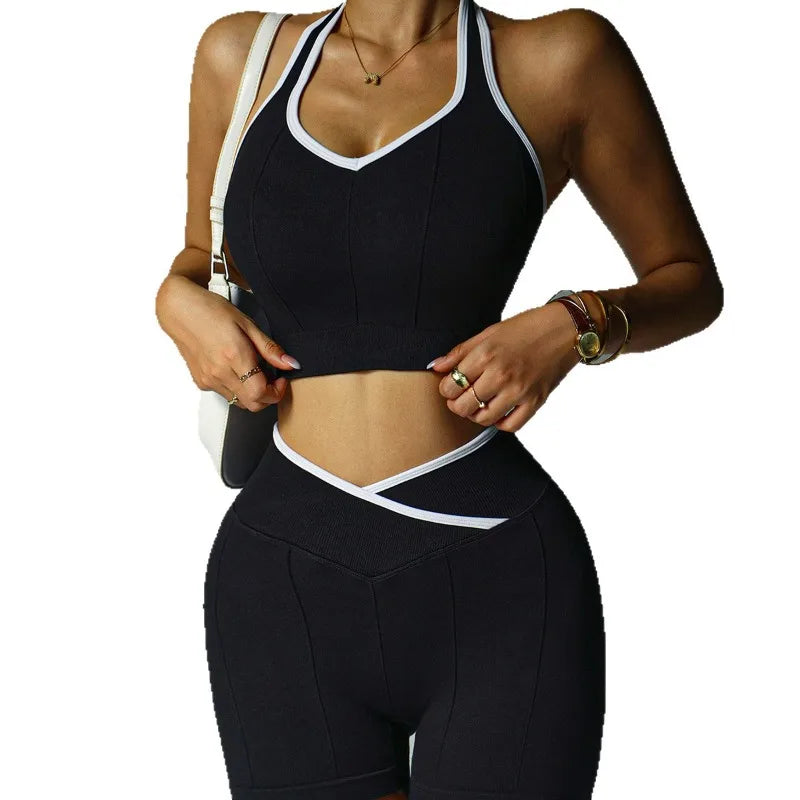 Women's Leggings &amp Shorts Set with Cross Waist for Gym