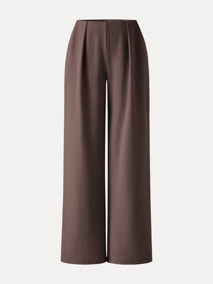 Women's Linen-Like Wide Leg Trousers with Pockets for Casual Wear