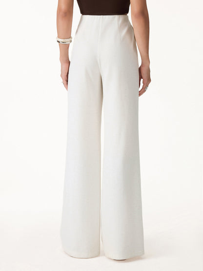 Women's Linen-Like Wide Leg Trousers with Pockets for Casual Wear