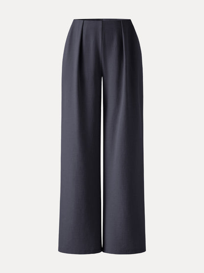 Women's Linen-Like Wide Leg Trousers with Pockets for Casual Wear