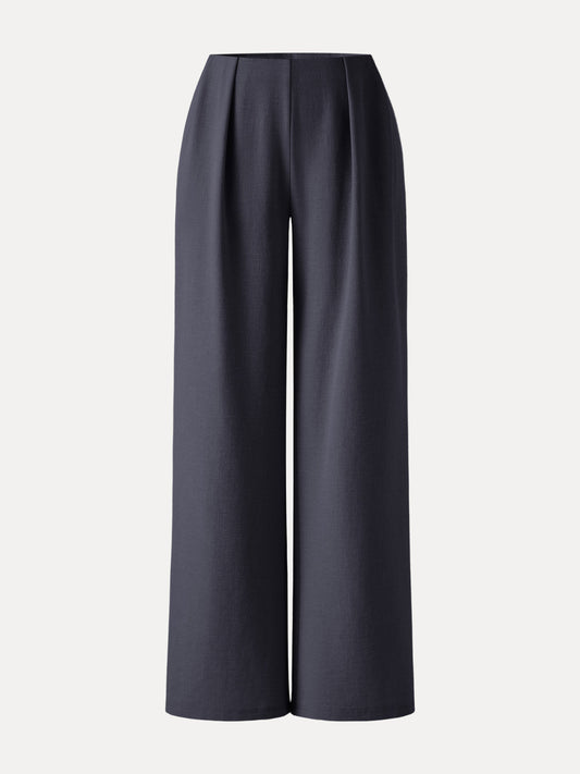 Women's Linen-Like Wide Leg Trousers with Pockets for Casual Wear