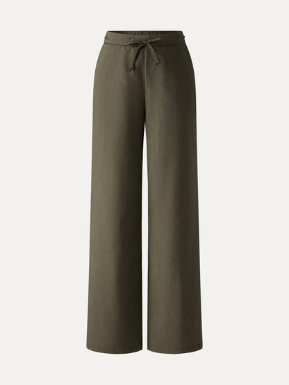 Women's Linen Wide Leg Trousers with Drawstring for Travel