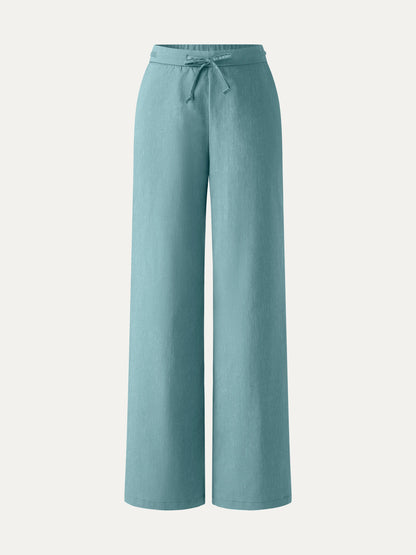 Women's Linen Wide Leg Trousers with Drawstring for Travel