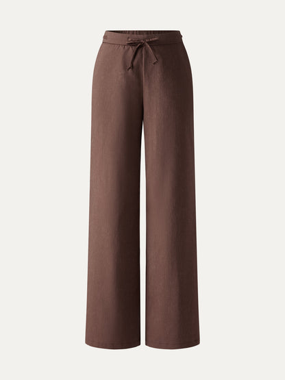 Women's Linen Wide Leg Trousers with Drawstring for Travel