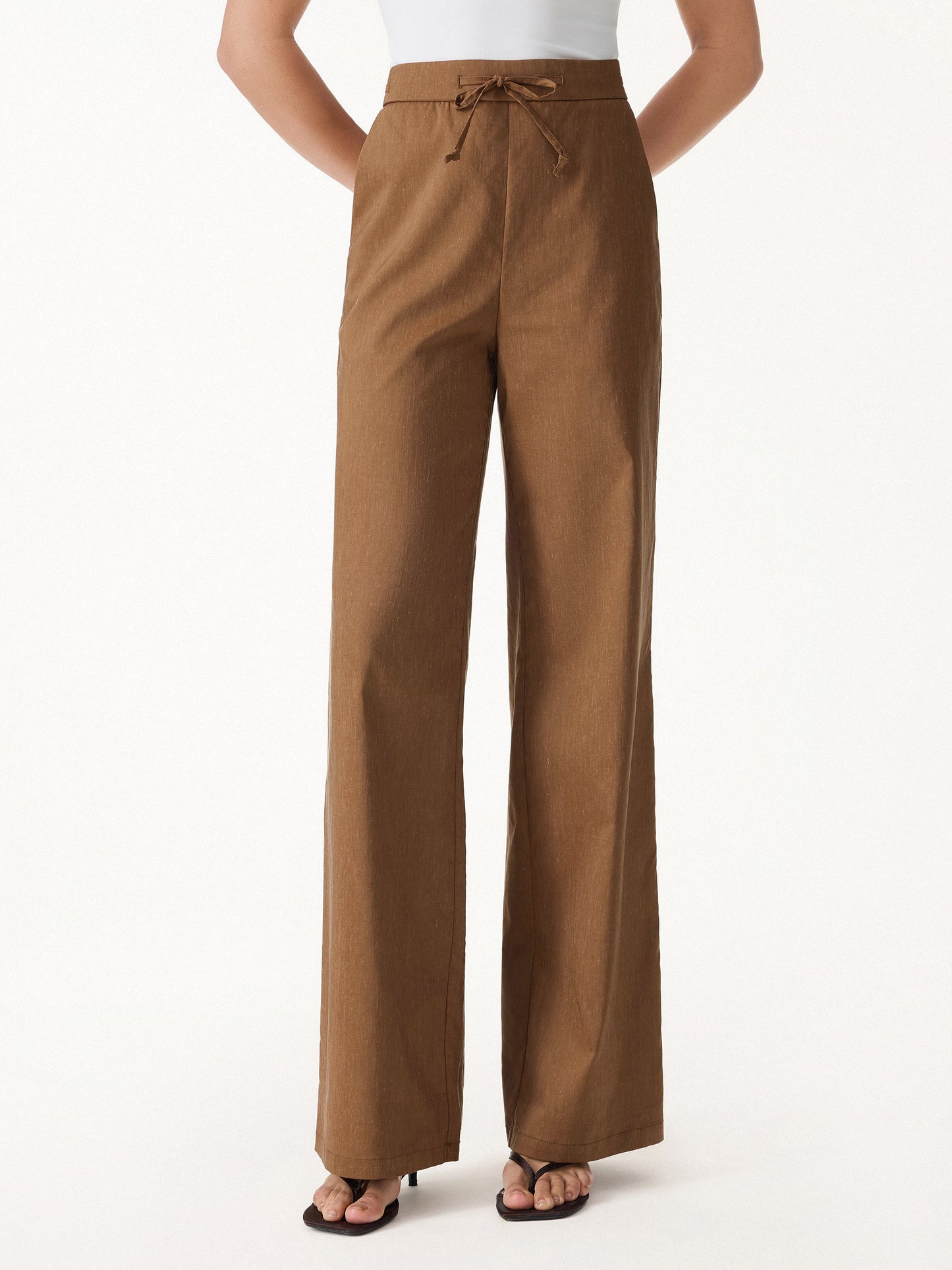 Women's Linen Wide Leg Trousers with Drawstring for Travel