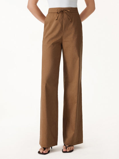 Women's Linen Wide Leg Trousers with Drawstring for Travel