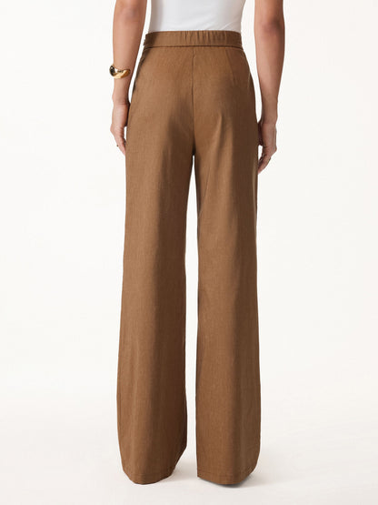 Women's Linen Wide Leg Trousers with Drawstring for Travel