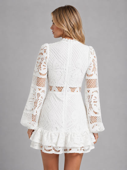 Women's Long Sleeve Lace Mini Dress with Cut-Out for Events