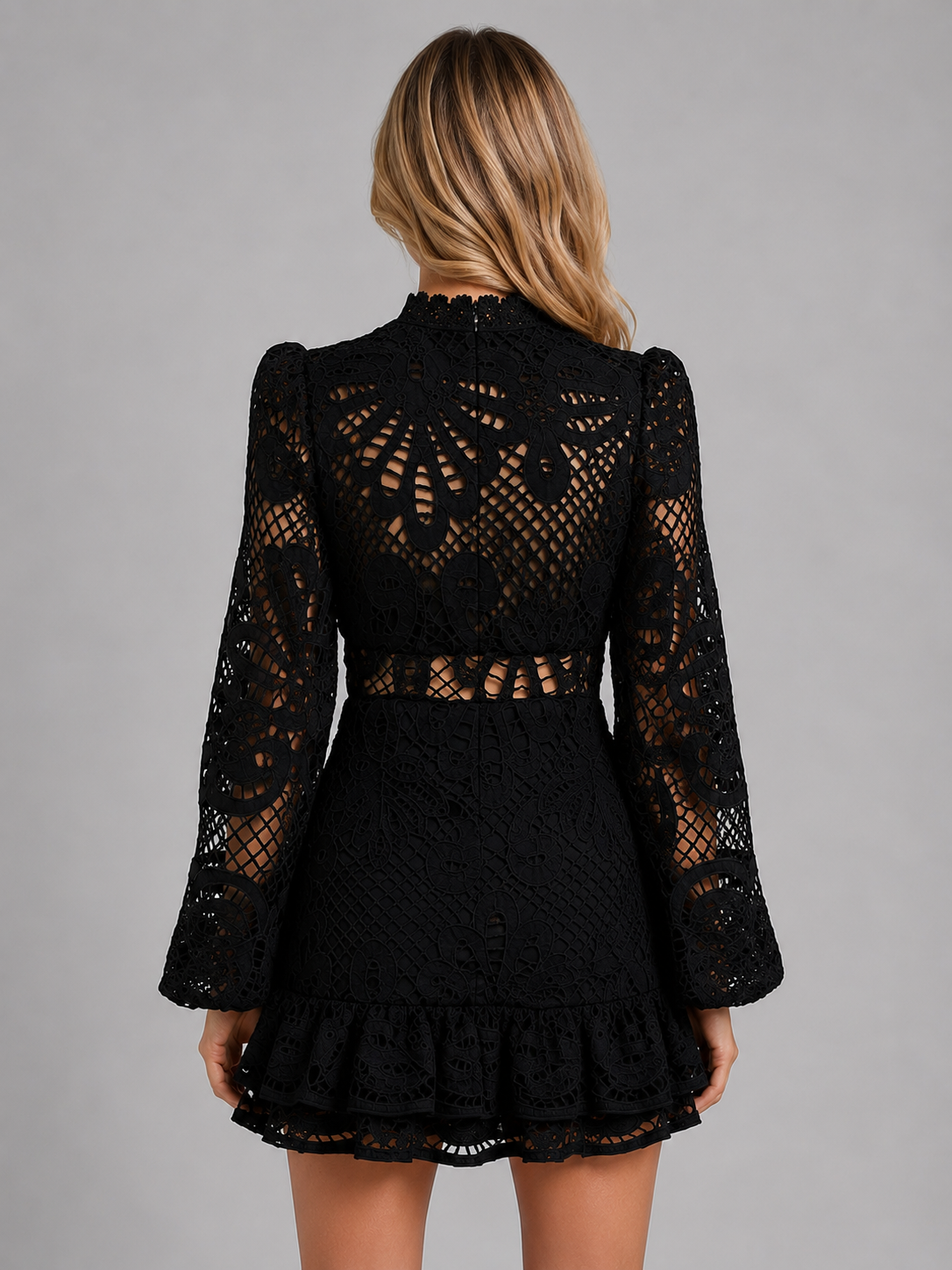 Women's Long Sleeve Lace Mini Dress with Cut-Out for Events