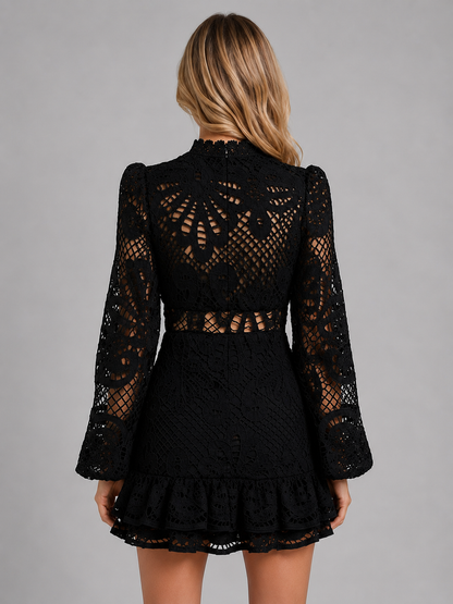 Women's Long Sleeve Lace Mini Dress with Cut-Out for Events