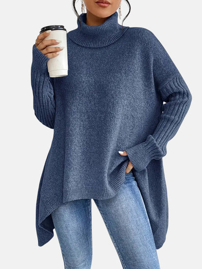 Women's Long Turtleneck Sweater with Extended Back for days