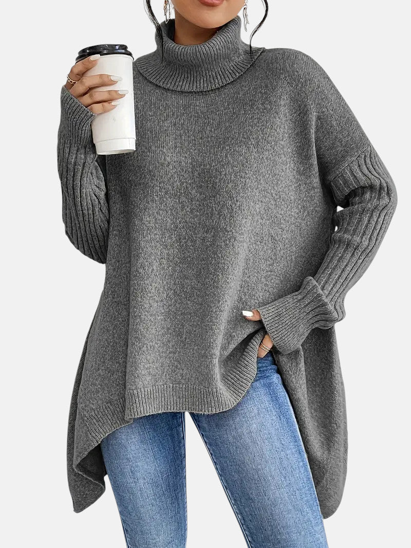 Women's Long Turtleneck Sweater with Extended Back for days