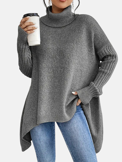 Women's Long Turtleneck Sweater with Extended Back for days
