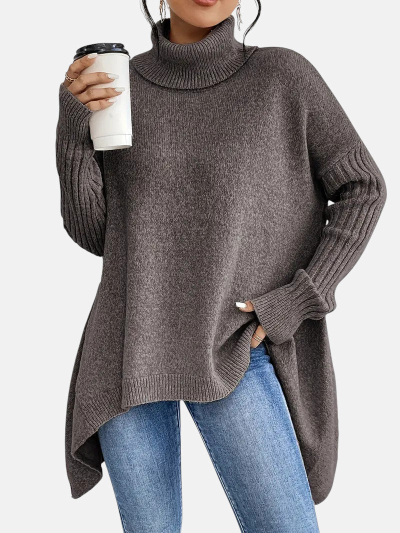 Women's Long Turtleneck Sweater with Extended Back for days