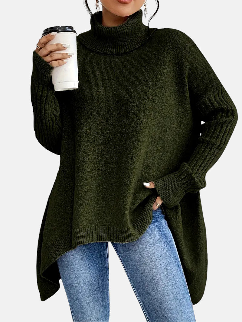 Women's Long Turtleneck Sweater with Extended Back for days