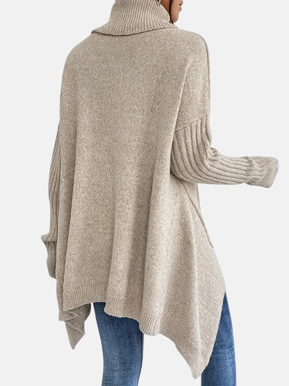 Women's Long Turtleneck Sweater with Extended Back for days