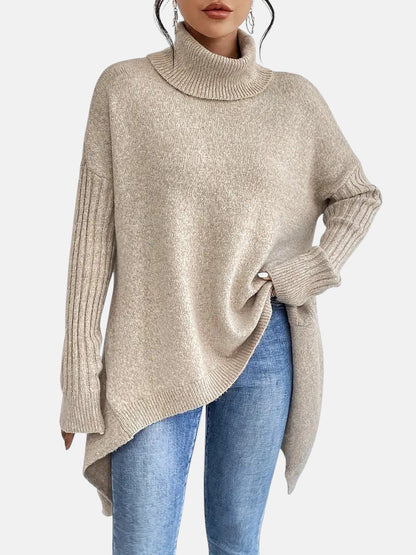 Women's Long Turtleneck Sweater with Extended Back for days