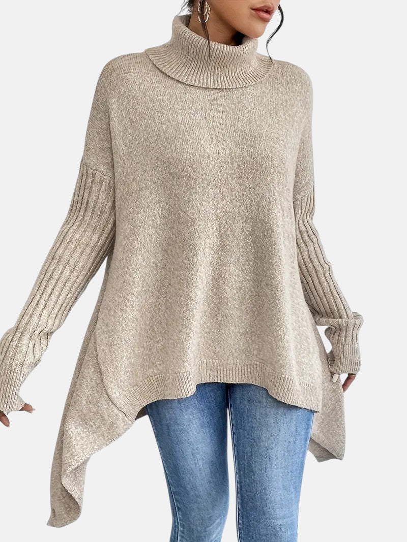 Women's Long Turtleneck Sweater with Extended Back for days