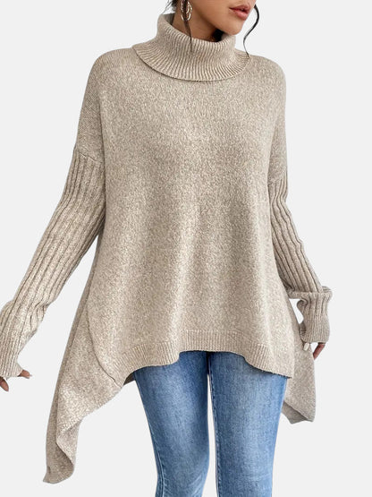 Women's Long Turtleneck Sweater with Extended Back for days