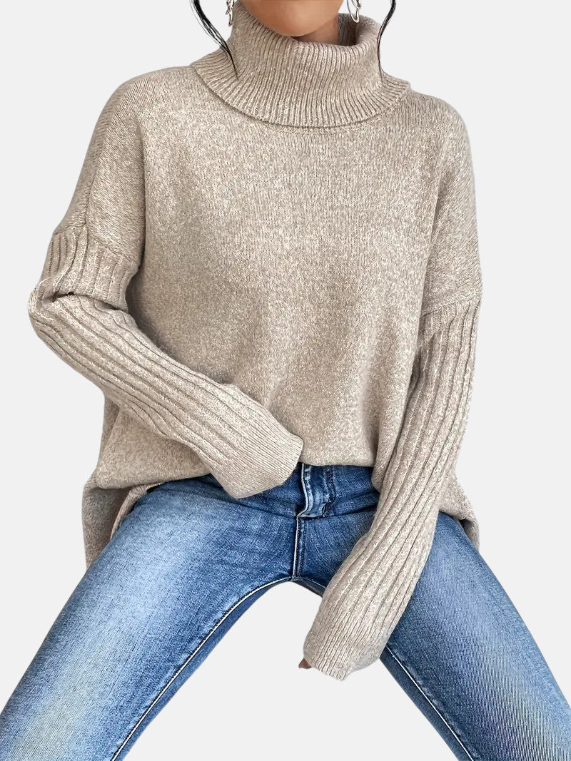 Women's Long Turtleneck Sweater with Extended Back for days