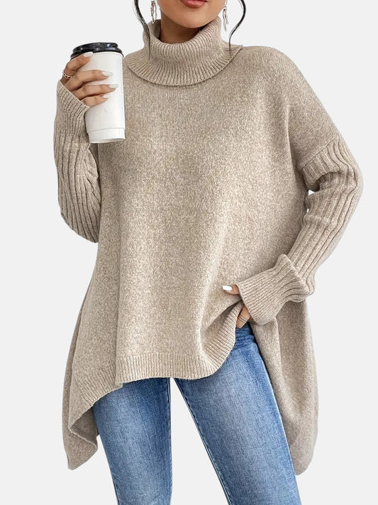 Women's Long Turtleneck Sweater with Extended Back for days