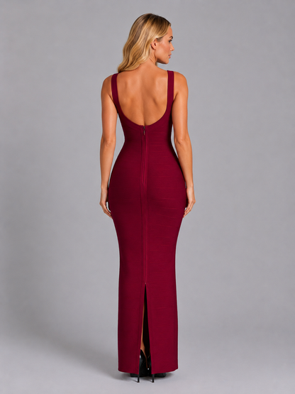 Women's Metallic Bandage Maxi Dress with Scoop Neckline for Formal Events