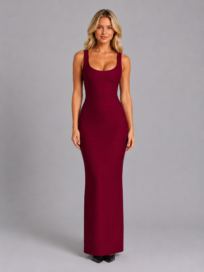 Women's Metallic Bandage Maxi Dress with Scoop Neckline for Formal Events