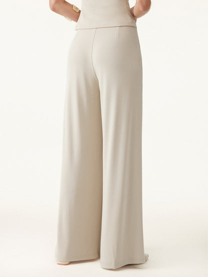 Women's Mid Rise Pleated Wide Leg Palazzo Trousers for Casual Wear