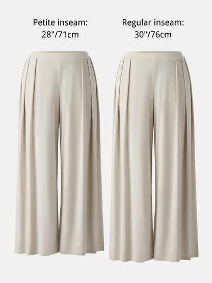 Women's Mid Rise Pleated Wide Leg Palazzo Trousers for Casual Wear