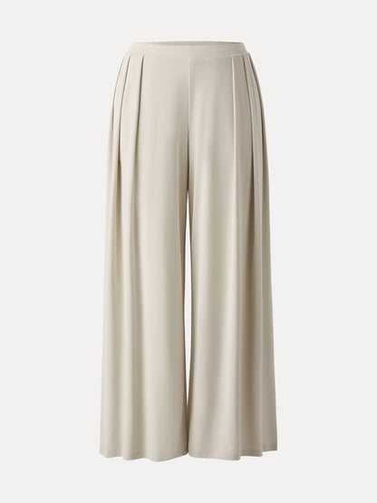 Women's Mid Rise Pleated Wide Leg Palazzo Trousers for Casual Wear